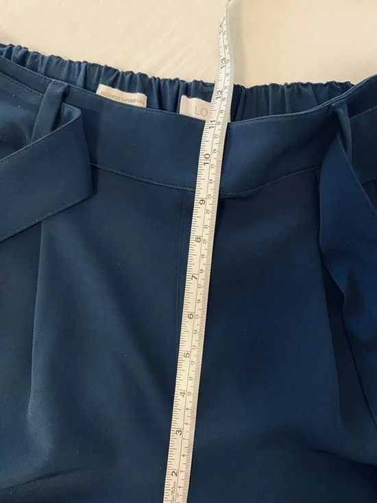 LOFT Navy Tie-Belt High-Rise Tapered Leg Trousers - Picture 8 of 10